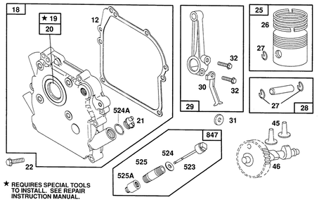 Crankcase Cover, Piston Grp. Diagram and Parts List for 82331-0538-XX  Briggs and Stratton Engine